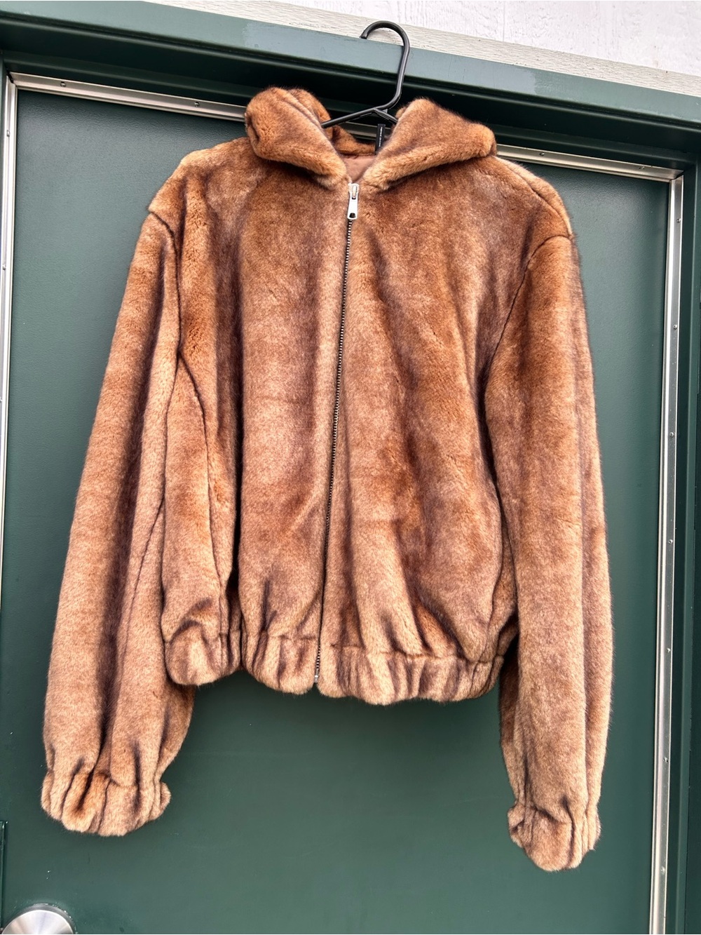 Helmut Lang Brown Faux-Fur Hooded Zip Jacket new no tags